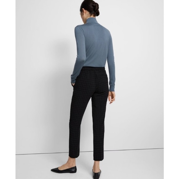 THEORY Treeca Pull On Pant in Checked Crepe Black - Picture 4 of 8